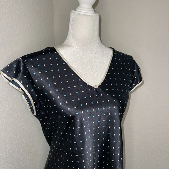 Nine & Company A-Line Slip Dress Women Medium Blue Polka Dot V-Neck Short Sleeve - Picture 4 of 7